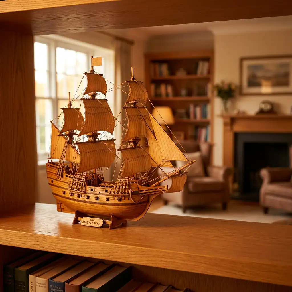 Gedeeltelijk gemonteerde houten 3D-puzzel op een tafel tijdens een rustig moment thuis
