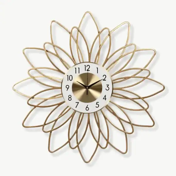 Gouden wandklok groot, met bloemdesign