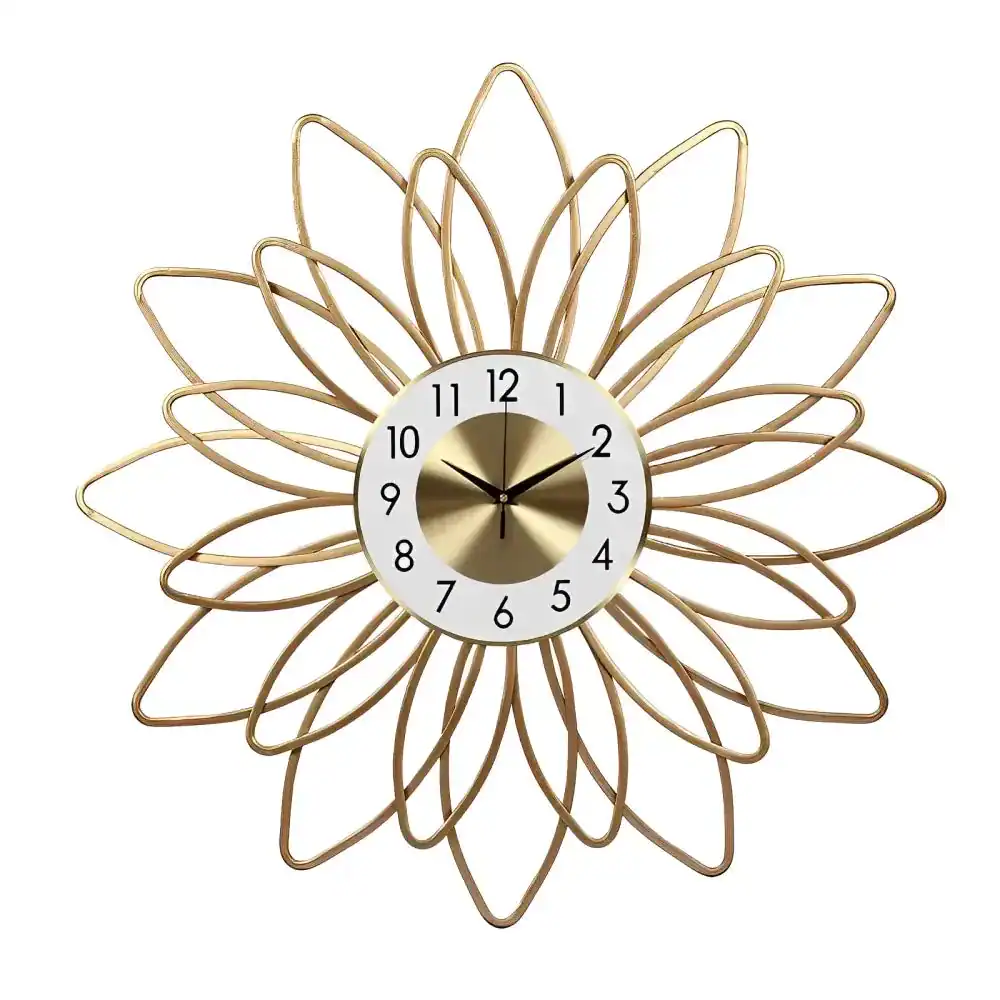 Gouden wandklok groot, met bloemdesign, foto 6