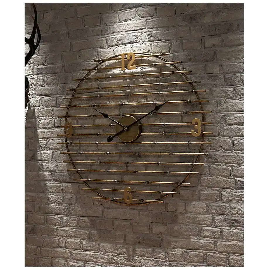 Gouden wandklok van metaal, decoratief, foto 8
