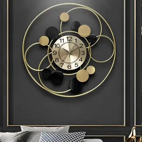 Grote gouden wandklok, cirkelvormig design, foto 8
