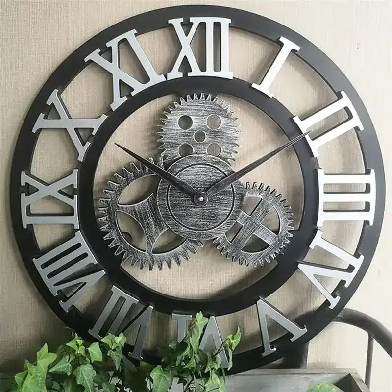 Grote opengewerkte wandklok 100 cm, brons of zilver, foto 2