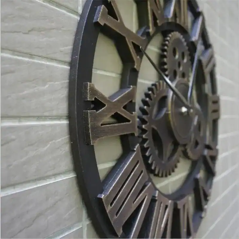 Grote opengewerkte wandklok 100 cm, brons of zilver, foto 5