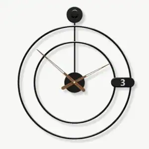 Grote ronde wandklok met twee verschoven ringen, 50 cm