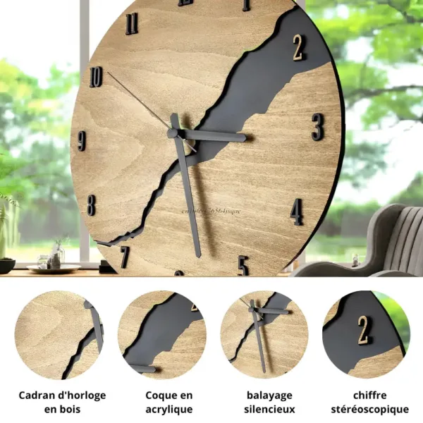 Houten design wandklok, licht of donker hout