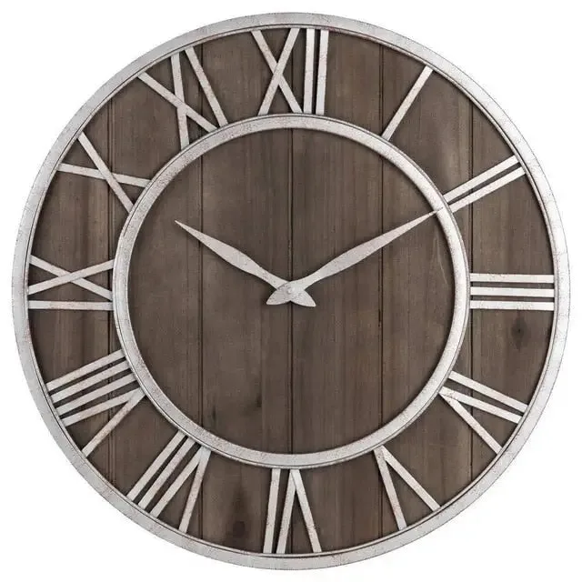 Horloge Murale Bois Métal & Chiffre romain