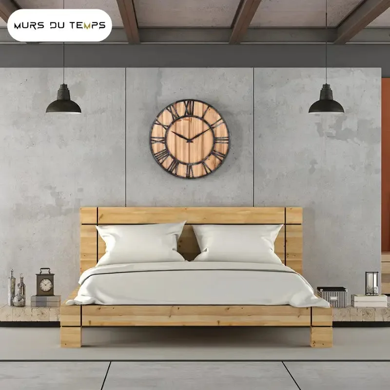 Horloge Murale Bois Métal & Chiffre romain