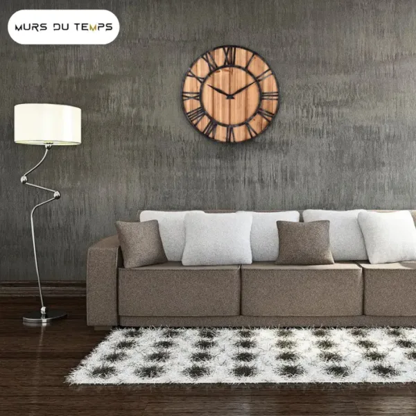 Horloge Murale Bois Métal & Chiffre romain