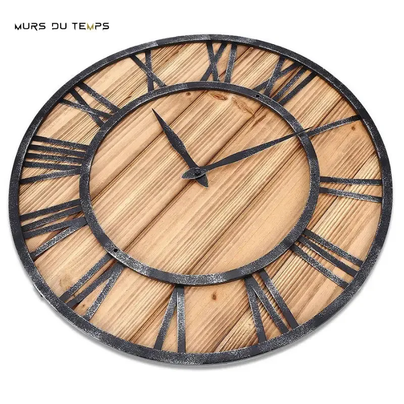 Horloge Murale Bois Métal & Chiffre romain