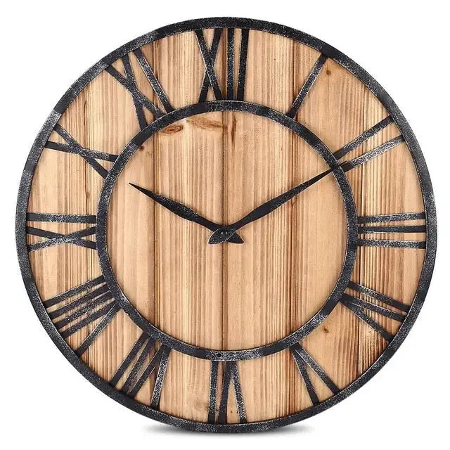 Horloge Murale Bois Métal & Chiffre romain