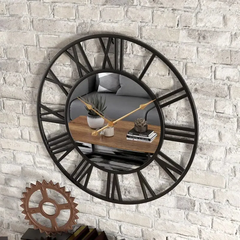 Horloge Murale Chiffre Romain & Miroir