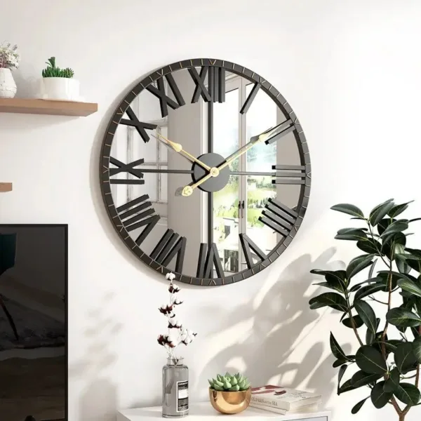 Horloge Murale Miroir Noir et Or
