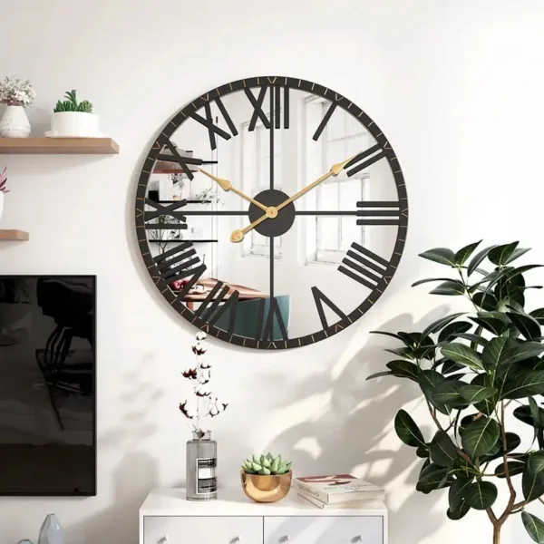 Horloge Murale Miroir Noir et Or