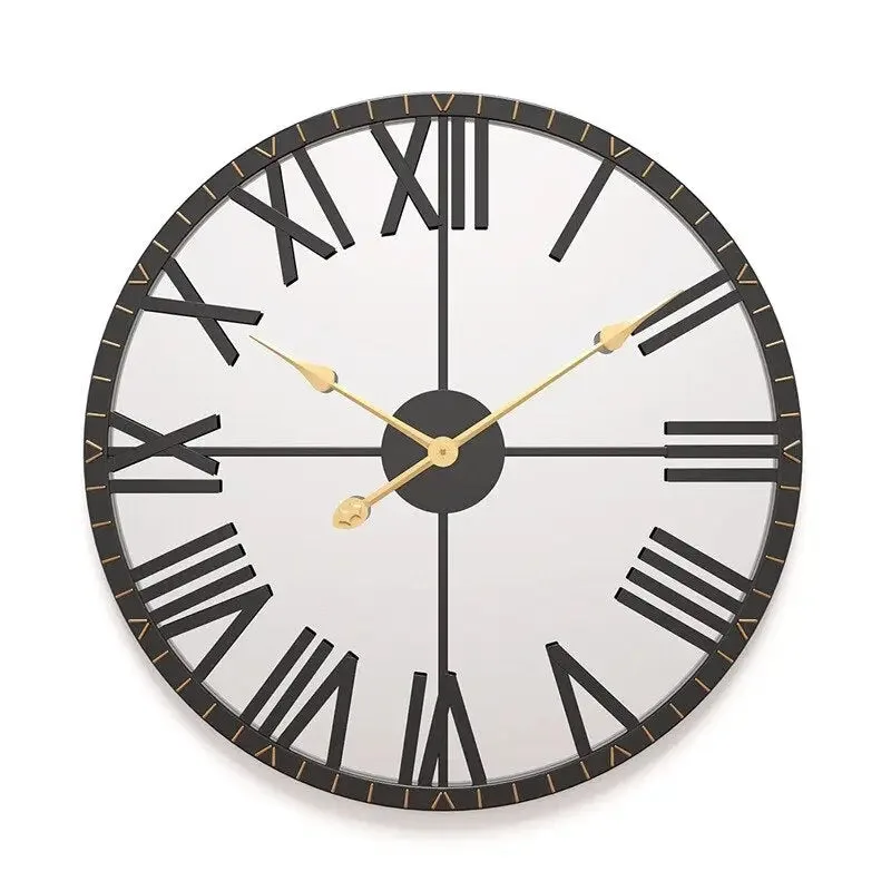 Horloge Murale Miroir Noir et Or