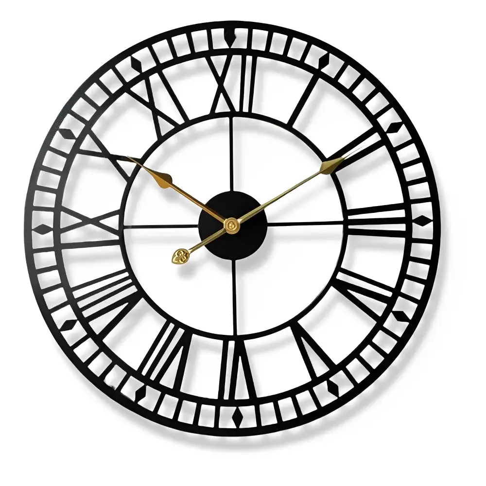 Industriele retro vintage wandklok, met gouden en zwarte wijzers