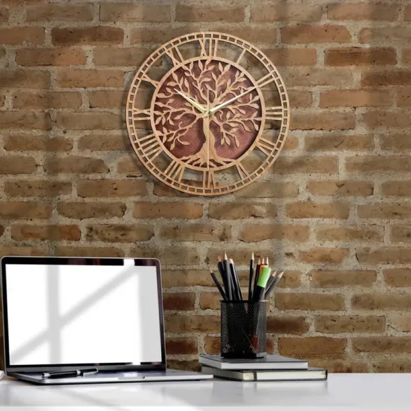 Wandklok levensboom, houten ontwerp
