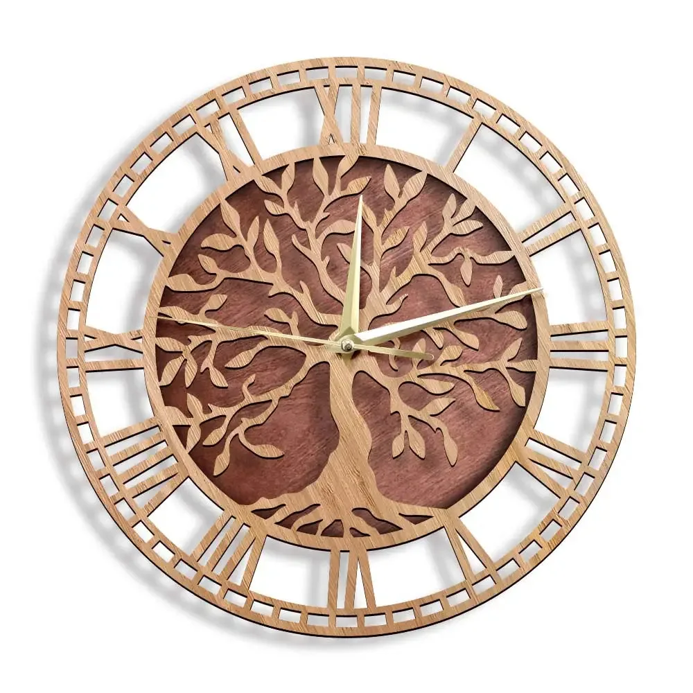 Wandklok levensboom, houten ontwerp