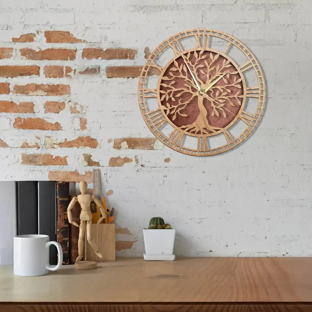 Wandklok levensboom, houten ontwerp