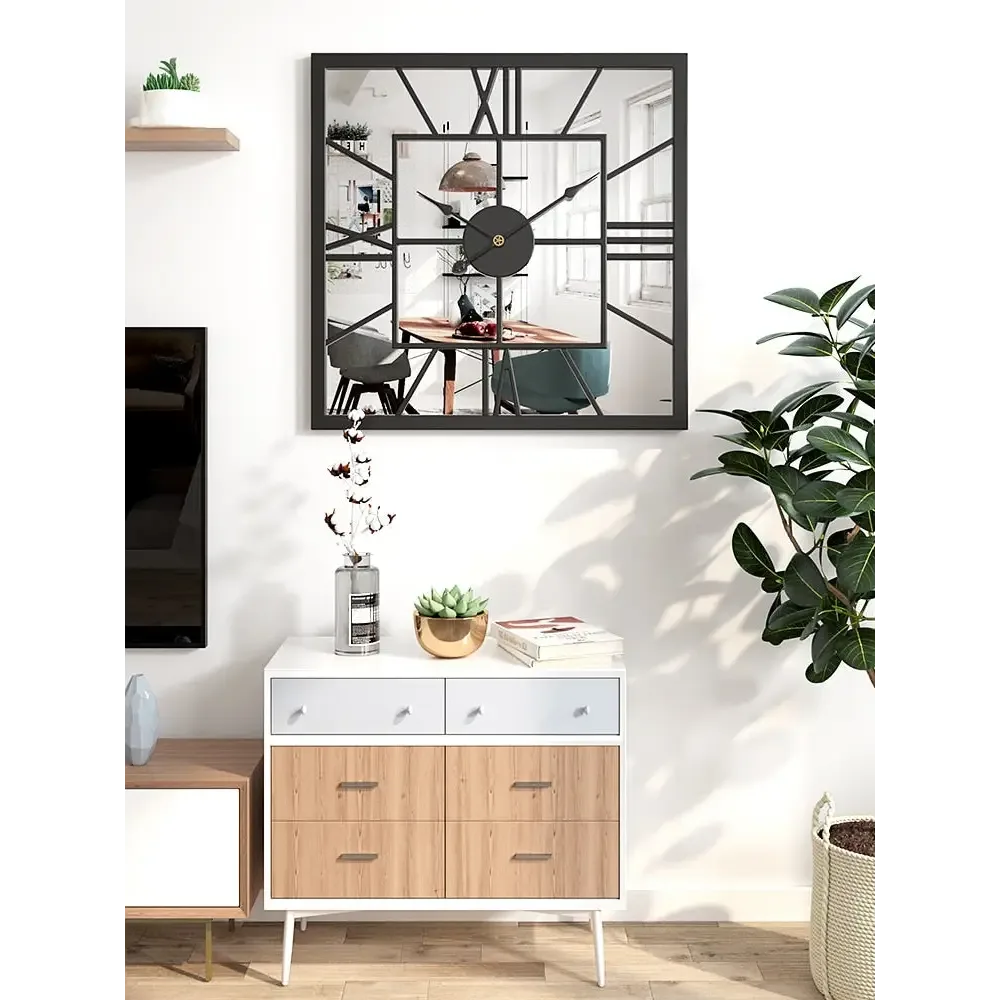 Horloge Murale Carrée Miroir
