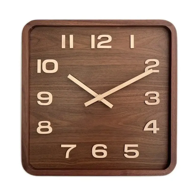 Vierkante houten wandklok, verkrijgbaar in 25 cm en 30 cm