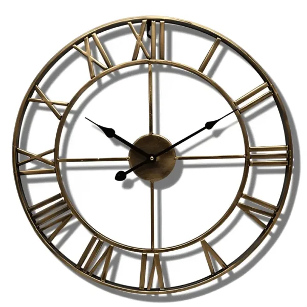 Grote wandklok romeinse cijfers, retro goud en zwart