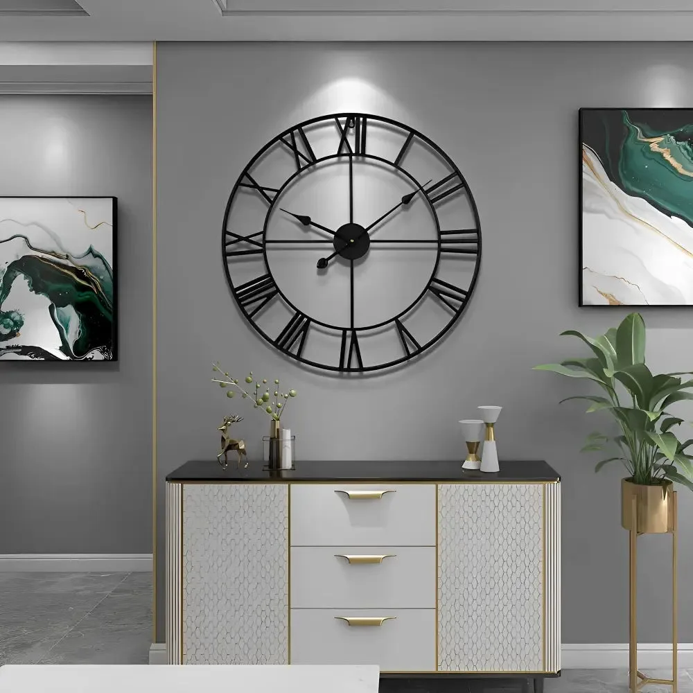 Grote wandklok romeinse cijfers, retro goud en zwart
