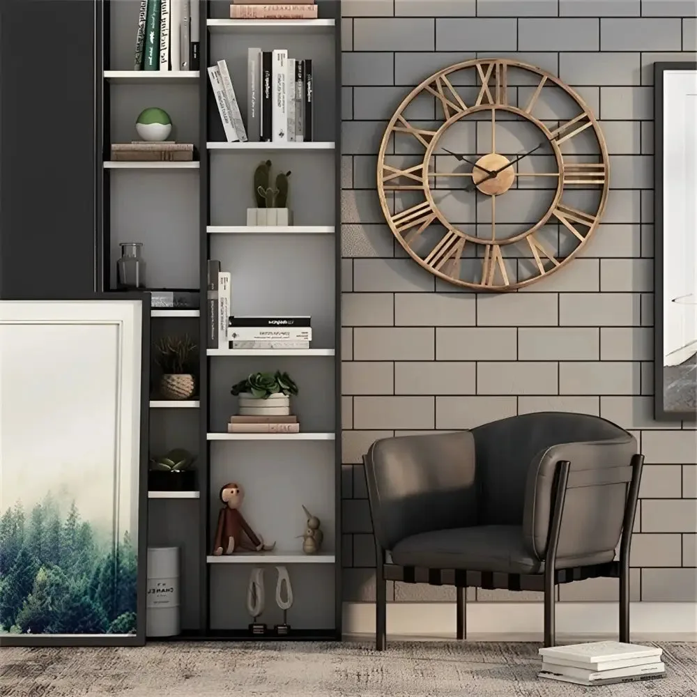 Grote wandklok romeinse cijfers, retro goud en zwart