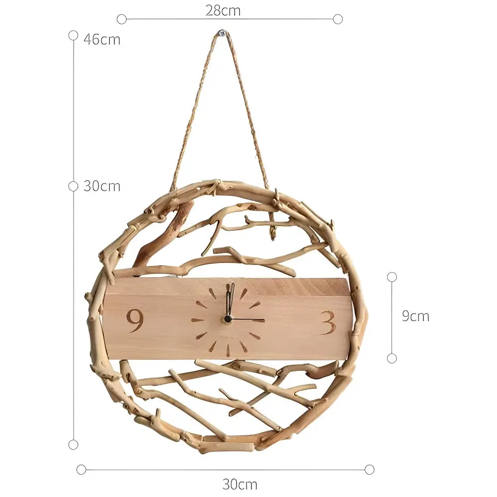 Wandklok van natuurlijke takken