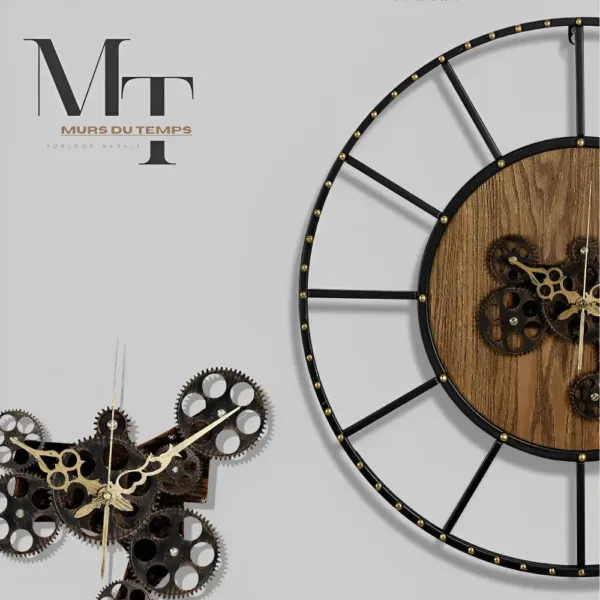 Wandklok designer, met tandwielen en industrieel design