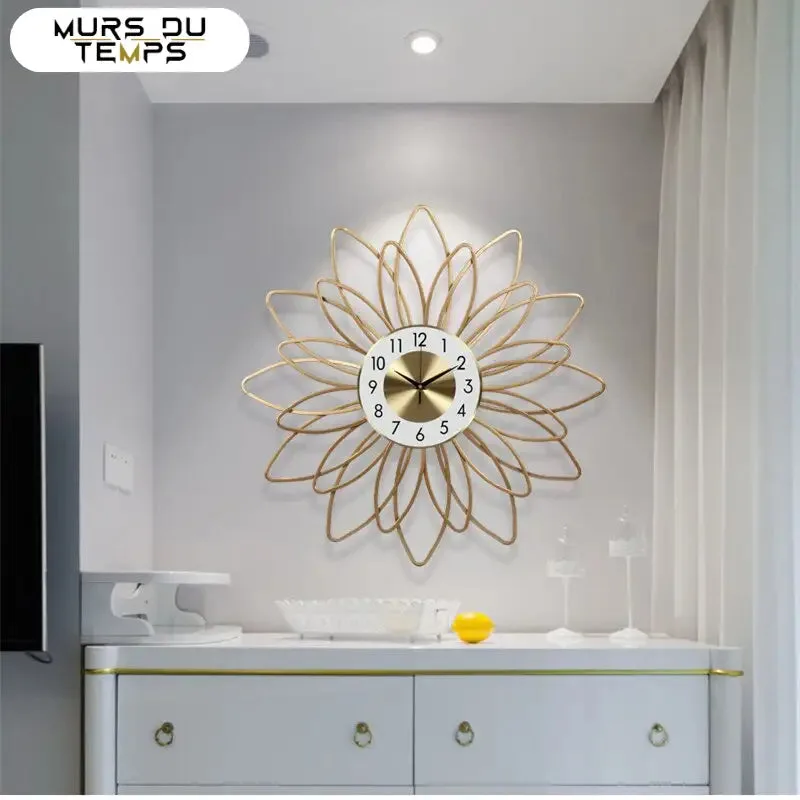 Horloge Murale Fleur Dorée Design