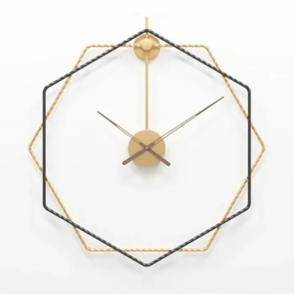 Rechthoekige moderne wandklok, goud en zwart