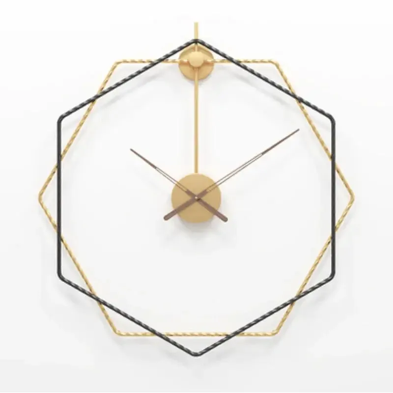 Rechthoekige moderne wandklok, goud en zwart
