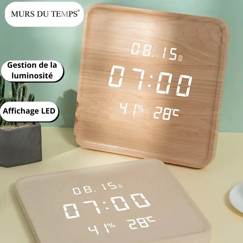 Digitale houten klok, rond of vierkant