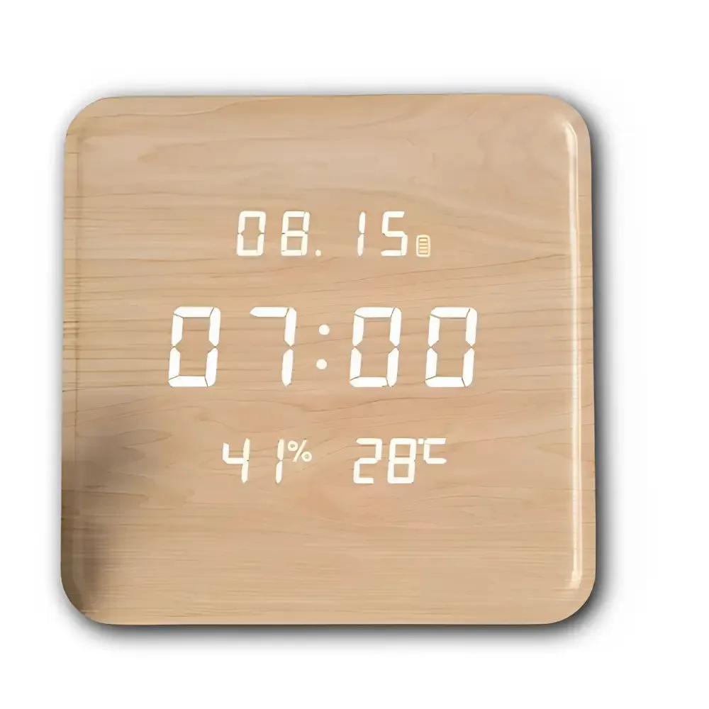 Digitale houten klok, rond of vierkant