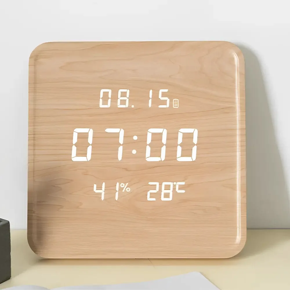 Digitale houten klok, rond of vierkant