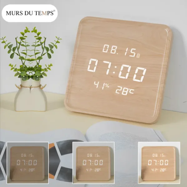 Digitale houten klok, rond of vierkant