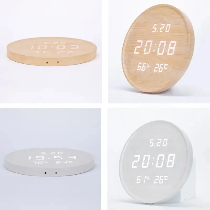 Digitale houten klok, rond of vierkant