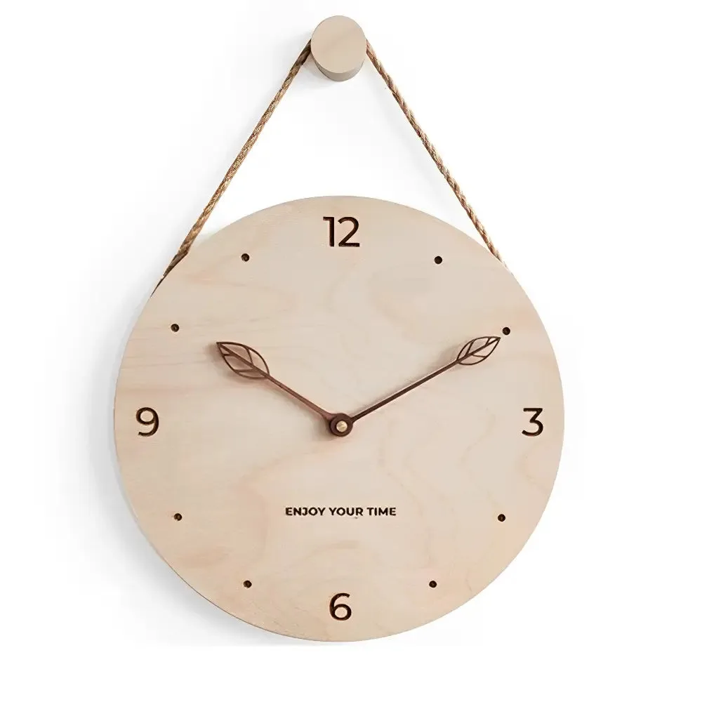 Bruine houten wandklok, naturel of met bladmotief