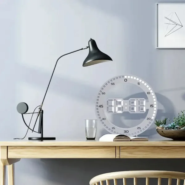 3d led wandklok, wit met rode led