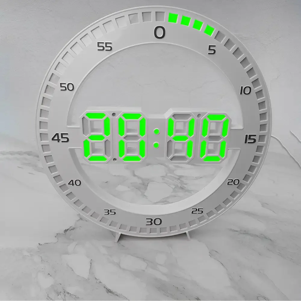 3d led wandklok, wit met rode led