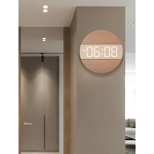 Licht houten wandklok, met LED verlichting