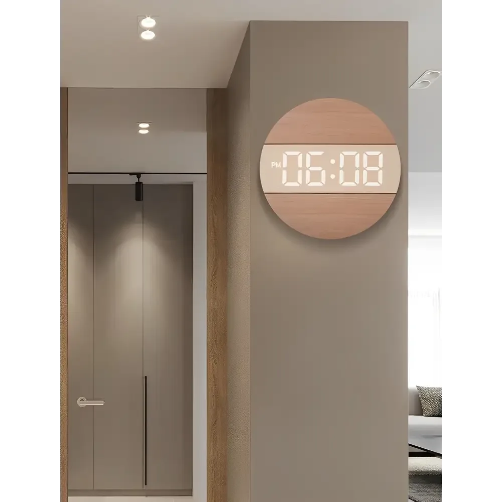 Licht houten wandklok, met LED verlichting