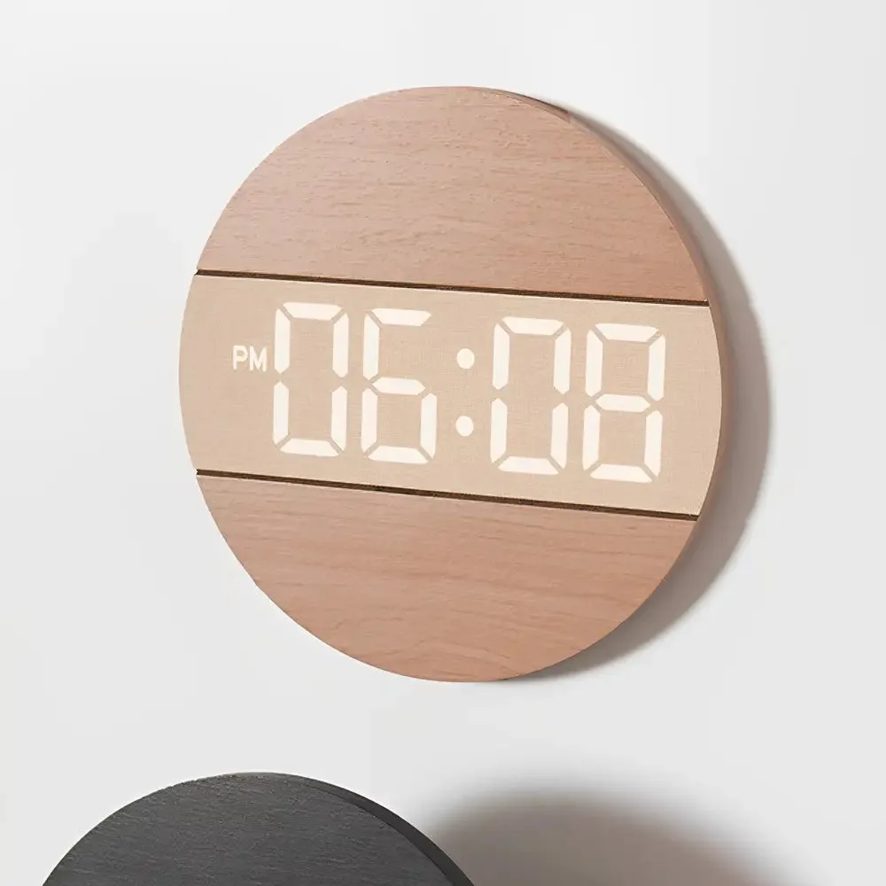 Licht houten wandklok, met LED verlichting