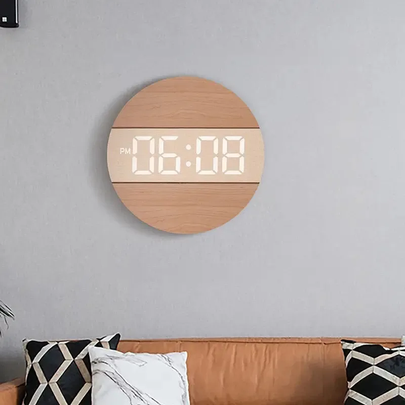 Licht houten wandklok, met LED verlichting