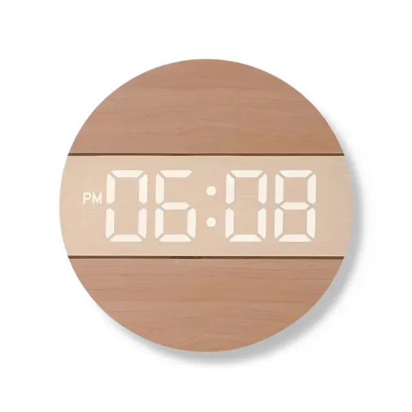 Licht houten wandklok, met LED verlichting