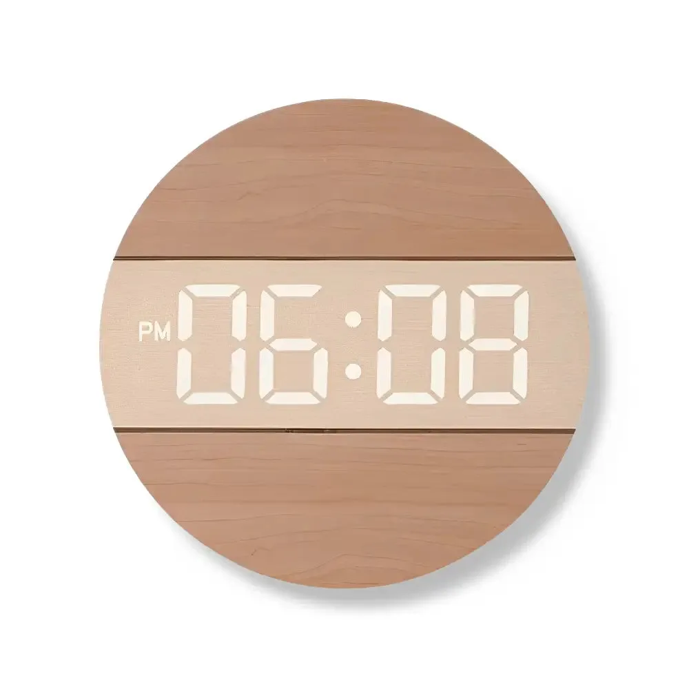 Licht houten wandklok, met LED verlichting