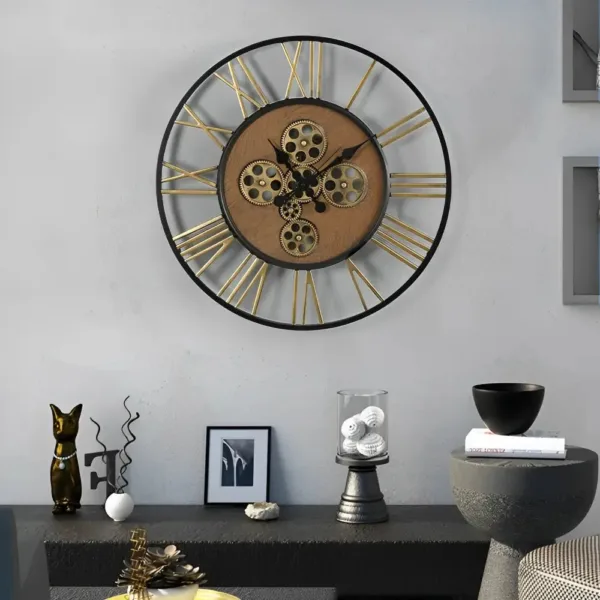 Grote wandklok met tandwielen, steampunk stijl