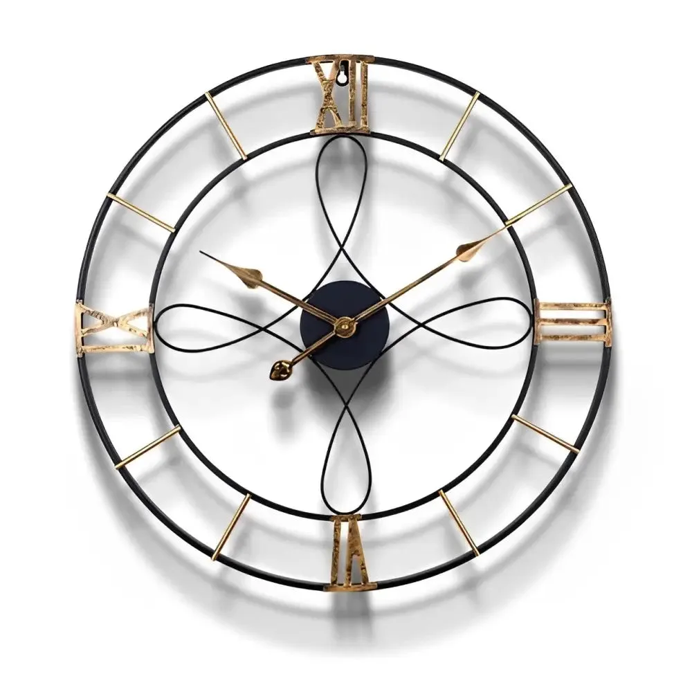 Wandklok metaal zwart goud, industrieel design