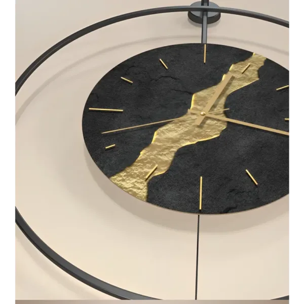 Horloge Murale Pendule Noire & Or Kintsugi
