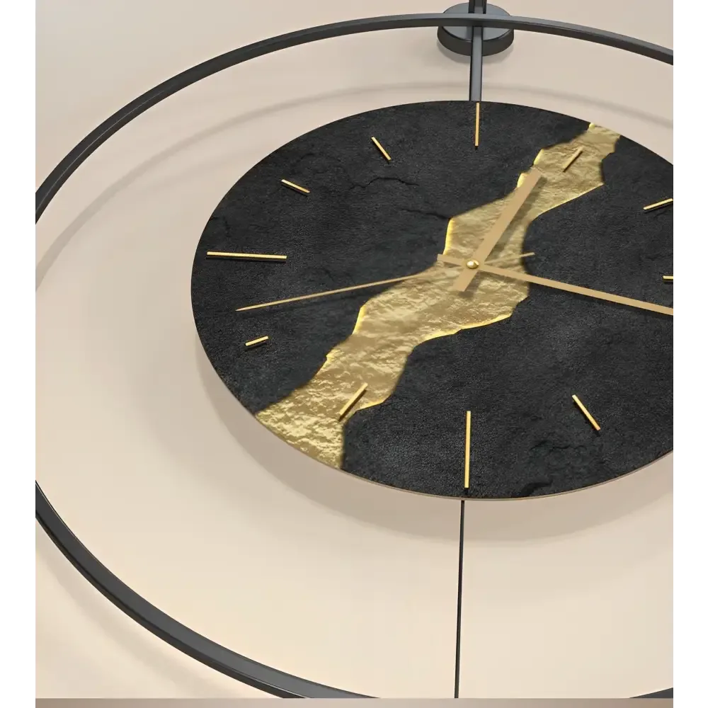 Horloge Murale Pendule Noire & Or Kintsugi